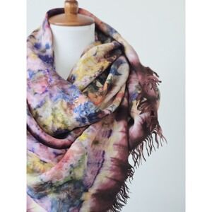 Vintage BYL 100% Silk Scarf Watercolor Abstract Boho Fringe Square Large 53x53